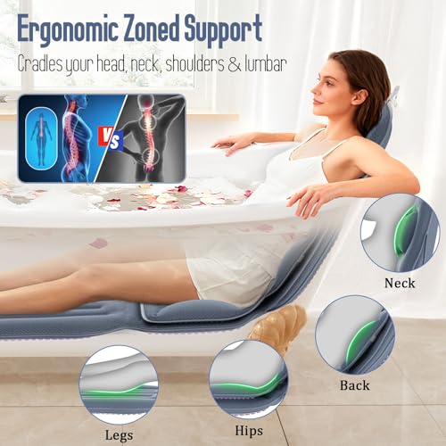 Luxury Full Body Bathtub Pillow 6D Air Mesh,Extra Long Bath Pillow for Tub Non Slip,Soft Relax Tub Pillow for Bath Head Neck Back Waist Support,Large Thick Spa Bathtub Cushion