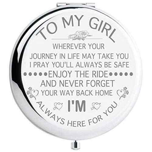 Travel Pocket Mirror Daughter Present from Mom and Dad, Unique Birthday Gift, Graduation Gifts for Her, Present for Women Girls, Silver Makeup Mirror Personalized