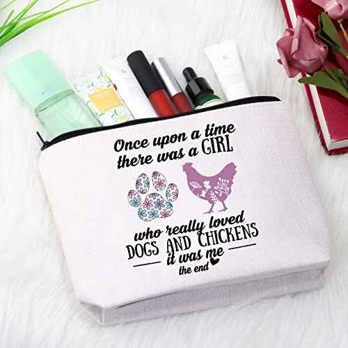 GJTIM Chicken Makeup Bag for Women Dog Gift Farmer Zipper Pouch for Dog Mom Chicken Lover (Dogs Chickens Bag)