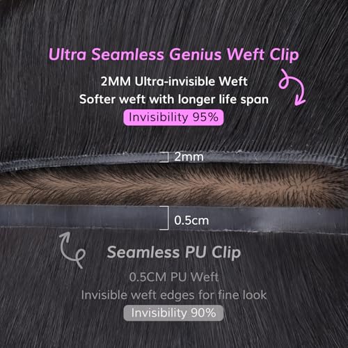 IDN BEAUTY Genius Weft Straight Clip In Hair Extensions Human Hair For Black Girl Women, Virgin Hair Longer Lifespan, Invisible Seamless PU Weft Clip Ins, 14 Inch 100g 7Pcs Natural Black