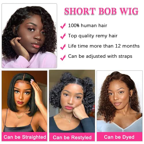 Curly Pixie Cut Wig Human Hair Wigs V Part Human Hair Wig No Leave Out Brazilian Human Hair Wig For Black Women Curly Bob Wig Upgrade U Part Wig NO Glueless 180% Density Natural Black 14 Inch