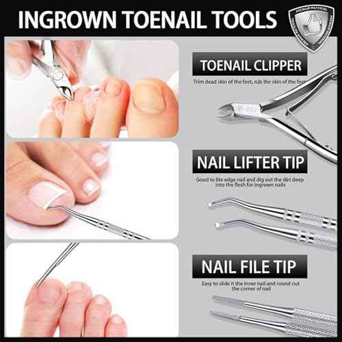 Teenitor Ingrown Toenail Tool, Pedicure Tools for Feet, Stainless Steel Ingrown Toenail Clippers, Ingrown Toenail File and Lifters
