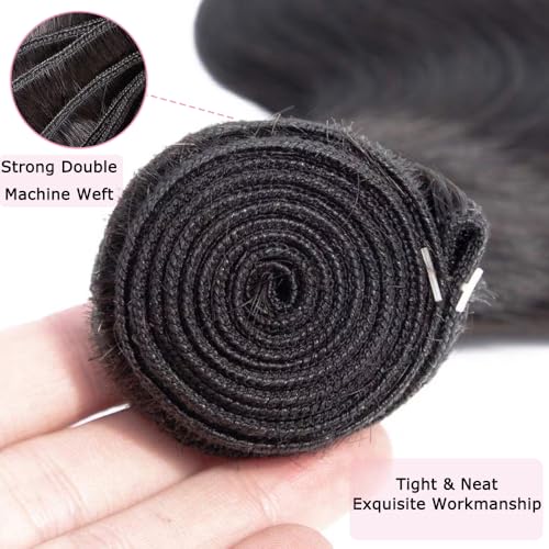16A Human Hair Bundles 14 16 18 Inch Body Wave Bundles Human Hair 300g Brazilian Virgin Body Wave 3 Pieces Deals Brazilian Quick Weave Extensions Wet and Wavy Extensions Natural Black