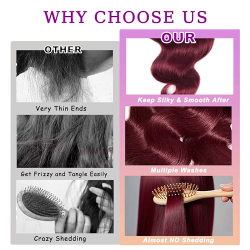 Burgundy Body Wave Bundle 28Inch Brazilian Hair Wine Red Body Wave Human Hair Bundles Hair Extensions