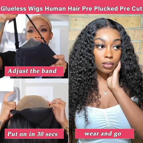 Glueless Wigs Human Hair Pre Plucked Pre Cut Wear and Go Deep Wave Lace Front Wigs Human Hair for Beginners Upgraded No Glue 5x5 Hd Lace Closure Wigs for Black Women 20 Inch