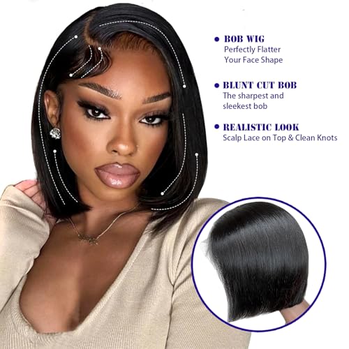 14 Inch Bob Wig Human Hair 13x6 Hd Transparent Lace Front Wigs Human Hair Pre Plucked Glueless Bob Wig 180% Density Short Straight Bob Wigs For Women
