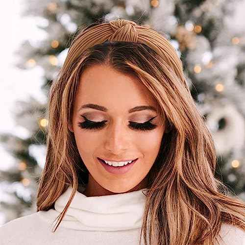 Knotted Headbands for Women Girls Non Slip Boho Wide Top Knot Turban Hairbands Fashion Ribbing Head Wraps Hair Bands Accessories