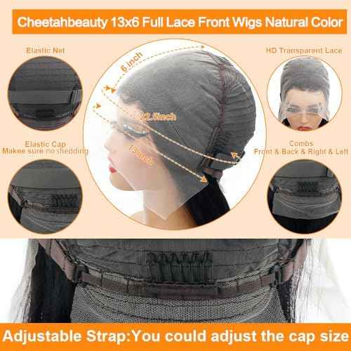 CHEETAHBEAUTY 13x6 Lace Front Wigs Human Hair 18Inch HD Transparent Lace Frontal Wigs 220% Density Brazilian Virgin Straight Human Hair Wigs for Women Pre Plucked with Baby Hair Natural Color