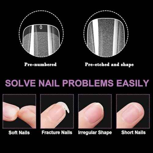 300Pcs Short Tapered Round Square Gel Nail Tips Pre-etching XS Squoval Press On Nails for Extension DIY Manicure Salon Home, Full Cover Acrylic False Nail for Beginners and Professional, BlueZOO