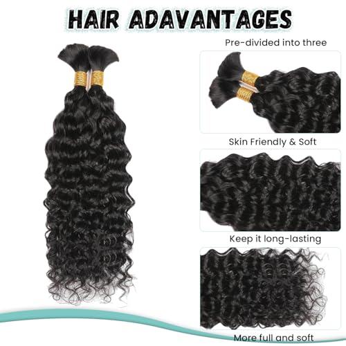 Human Braiding Hair 30 Inch Water Wave Bulk Human Hair for Braiding No Weft 12A Brazilian Virgin Curly Human Hair Extensions for Boho Braids Wet and Wavy Human Hair Braiding Hair 2 Bundles/Pack 100G