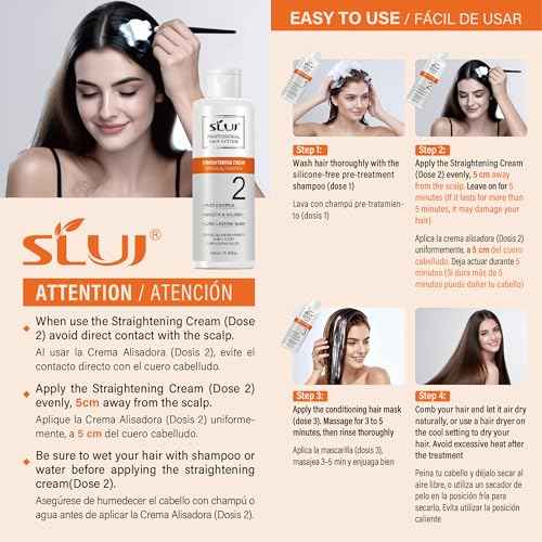 SLUJ Keratin Hair Treatment, Brazilian Straightening Cream with Keratin, Collagen & Hyaluronic Acid,18 Week Home Salon Professional Straightening - Keratina para Alisar el Pelo, Gentle Scent, 2 x Use
