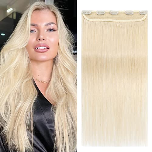 Benehair Real Human Hair Clip-in Extensions - 3/4 Full Head, 20" Platinum Blonde, One Piece Clip-in for Women with Thinning Hair