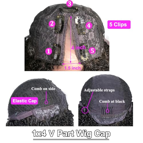 V Part Wig Human Hair Afro Kinky Curly Wig No Leave Out Brazilian Human Hair Wig For Black Women Beginner Friendly 200% Density Upgrade U Part Kinky Curly Wigs 14Inch