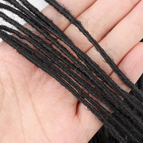 12inch 60 Strands 0.2cm Width 100% Human Hair Dreadlock Extensions, Full Handmade Loc Extensions Human Hair for Men Women Kids, Permanent Dread Extensions(Natural Black)