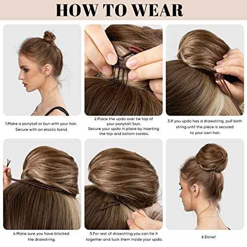 SARLA Dark Brown Hair Buns Extension Drawstring Updo Donut Chignon Straight Synthetic Fake Ballet Bun for Women Lady 1 Pcs