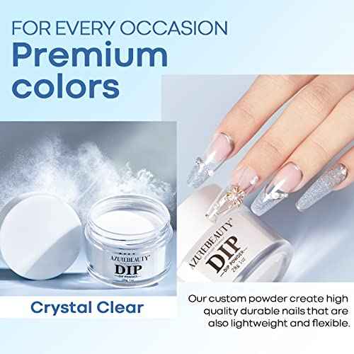AZUREBEAUTY Clear Dip Powder for Nails, Essential Transparent Dipping Build Powder Crystal French Art Starter Manicure Beginner DIY Salon Home Gift, 1 Oz/28g