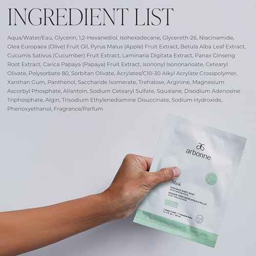 Arbonne Radiance Face Sheet Mask - Sheet Face Mask with Niacinamide for Dry and Dull Skin, Enhance Brightness, Tone, Smooth and Hydrate Skin - 5 Pack