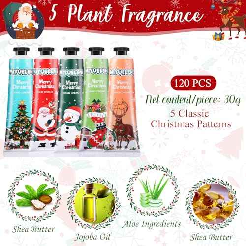 120 Pcs Christmas Hand Cream Gift Sets for Dry Cracked Hands Moisturizing Hand Lotion Small Travel Lotion Stocking Stuffers Gift Set for Women Mom Girlfriend Christmas Birthday