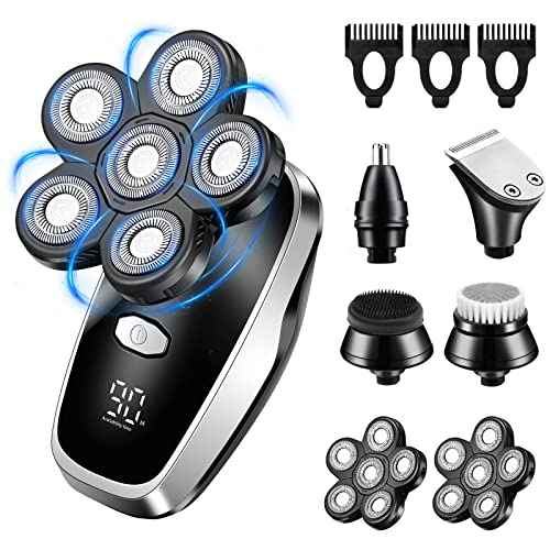 Head Shavers for Bald Men Rotary Electric Razor Cordless Electric Shaver Rechargeable Head Shaver Waterproof Mens Head Razor Multifunctional Shaving Grooming Kit for Balder (Black)