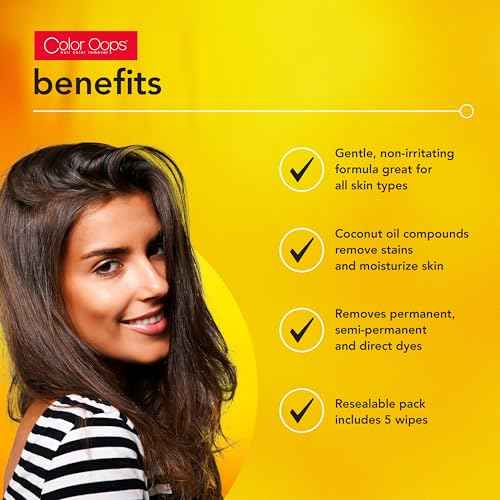 Color Oops Hair Color Remover Wipes, 5 Count, Coconut Oil Base Quickly and Gently Removes Temporary, Semi-Permanent, & Permanent Hair Color Stains From Your Skin, Cruelty Free