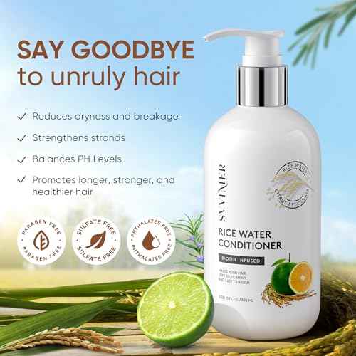 Svvimer Rice Water Hair Growth Conditioner - Thickening Conditioner with Biotin for Hair Loss and Thinning Hair - Sulfate Free for Women and Men 10 Fl Oz (Pack of 1)