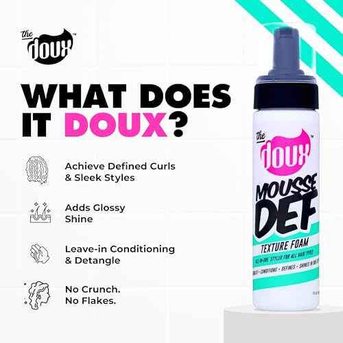 The Doux Multi-Use Mousse for Curly Hair Mousse Def Texture Foam for Styling, Curl Definition, Volume & Shine ? Curl Cream Alternative for Textured Hair & Natural Hair Styles