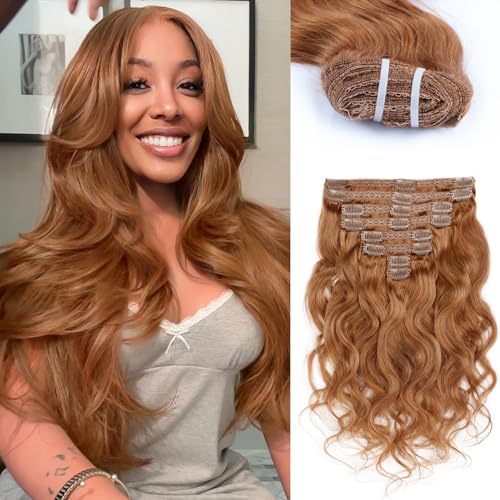 Clip in Hair Extensions Real Human Hair 105 Gram Body Wave Brown Clip in 100% Brazilian Remy Human Hair Extensions 8 Pcs Per Set With 18 Clips 20 Inch