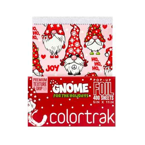 Colortrak Gnome for the Holidays Pop-up Foil W/Dispenser (400 Count), Pre-cut Sheets, Non-Slip Embossed Texture, 5" x 11" Sheets for Hair Foil Coloring and Highlighting Sheet Applications