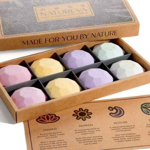 Organic Shower Steamers Aromatherapy - 8 XL Natural Shower Bombs, Essential Oil Shower Steamer Gift Set, Relaxation Gifts Women, Shower Melts Tabs, Stress Relief Scents, Unique Self Care Box