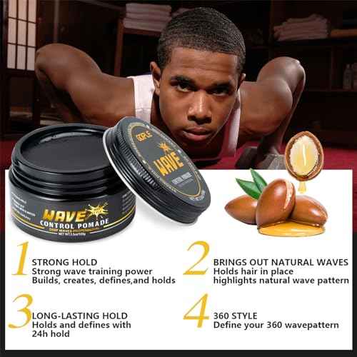 Wave Pomade for Men Strong Hold Easy Wash Hair Cream Grease, Promotes Layered Waves, Moisture, Shine, Brush and Durag Cap Set