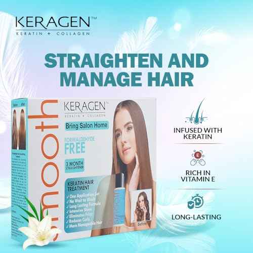 Keragen Brazilian Keratin Smoothing Treatment - Formaldehyde-Free Express Home Blowout Kit - Straightens & Smooths Frizz - Includes 2 Oz Treatment, Clarifying Shampoo & Aftercare Samples
