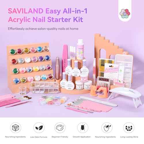 SAVILAND Essentials Acrylic Nail Kit: Premium Easy All-in-1 Nail Kit with Clear White Pink Acrylic Powder EMA Monomer Nail Drill Full Tools For Beginners Extension Carving Home DIY