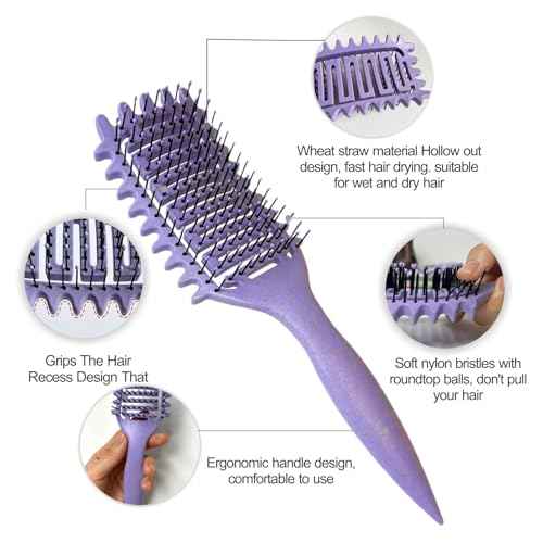 Curl Defining Brush, Vented Curly Hair Brush Defining for Shaping and Defining Curly Hair for Women and Men (Purple)