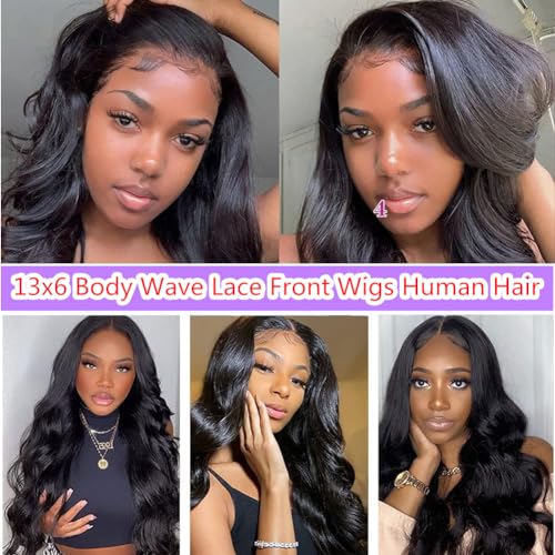 JTMMP 18 Inch Body Wave Lace Front Wigs Human Hair Pre Plucked 200% Density 13x6 Lace Front Wigs Human Hair HD Transparent Lace Frontal Wigs Human Hair for Women Natural Black