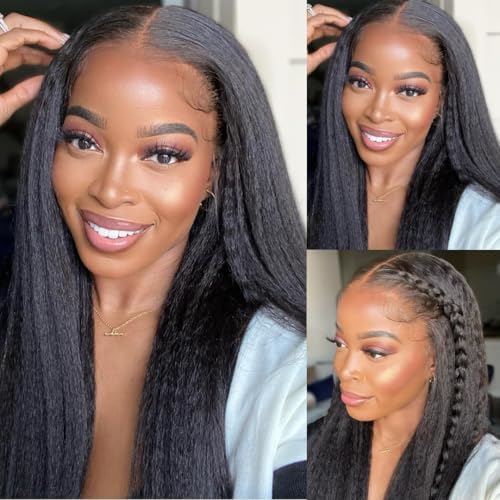 Julia Hair U Part Human Hair Wigs for Women 12A Kinky Straight Braizlian Human Hair Glueless Upart Wig No Glue No Sew in Beginner Friendly 180% Density No Lace Yaki Hair Wig 16 Inch