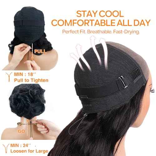 CHEETAHBEAUTY 7x6 Glueless Wigs Human Hair Pre Plucked Pre Cut 18 Inch Body Wave Lace Front Wigs Human Hair for Women 7x6 HD Lace Closure Wigs with Elastic Drawstring 200% Density Natural Color