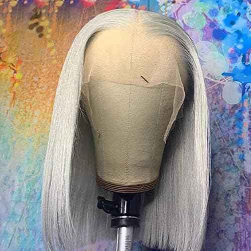 Smartinnov Grey Bob Wigs Human Hair 13x4 Lace Front Wigs Glueless Brazilian Remy Hair Straight for Women 8 Inch Pre Plucked Natural Hairline 180% Density Grey HD Lace Frontal Short Bob Wigs