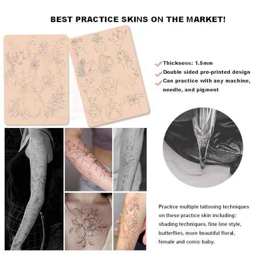 3pcs Professional Double-Sided Tattoo Practice Skin, Pink Silicone Pad with Pre-Printed Light Gray Outlines for Beginners & Artists, Reusable, Realistic Texture for Tattoo Training & Needle Technique