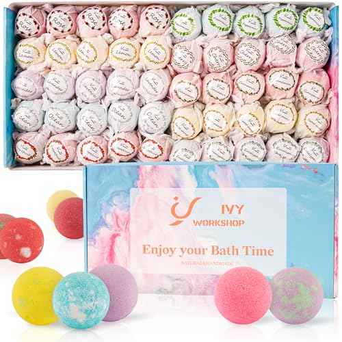 Bath Bombs for Women Gift Set, 50 Pcs Natural Organic Bubble Bathbombs with 10 Rich Scents, Handmade Bubble Bath & Fizzy, for Bubble Bath Spa, Christmas, Birthday, Valentine's, Present Giving