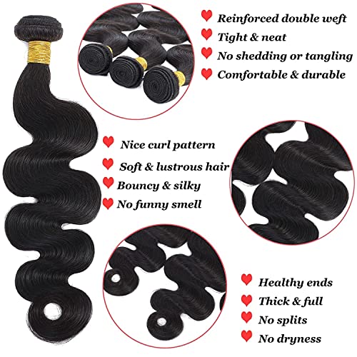 Human Hair Bundles 20 22 24 Inch Body Wave Bundles Human Hair Unprocessed Brazilian Virgin Hair Quick Weave Extensions Natural Black