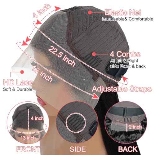 Deep Wave Lace Front Wigs Human Hair 200% Density 13x4 HD Curly Lace Frontal Glueless Wigs for Women Pre Plucked Deep Wave Natural Color (18 Inch)