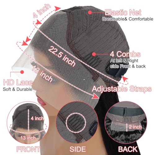 Deep Wave Lace Front Wigs Human Hair 200% Density 13x4 HD Curly Lace Frontal Glueless Wigs for Women Pre Plucked Deep Wave Natural Color (24 Inch)