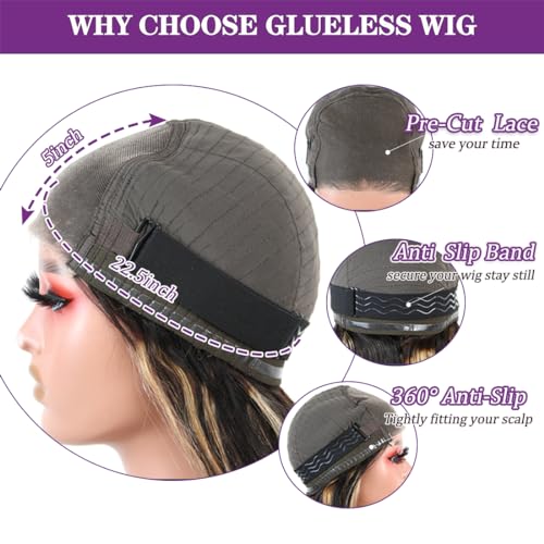 Highlight Glueless Wigs Human Hair Pre Plucked Pre Cut 5x5 HD Lace Closure Wigs Honey Blonde Body Wave Lace Front Wigs Human Hair Wear and Go for Women 180% Density 24Inch