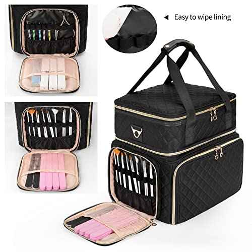 Ethereal Extra Large Polish Organizer Case Holds 70+ Bottles (15ml/0.5 fl.oz) UV lamp, Detachable Nail Bag with 2 Removable Pouches Fits Nail Suppiles, Nail Accessories