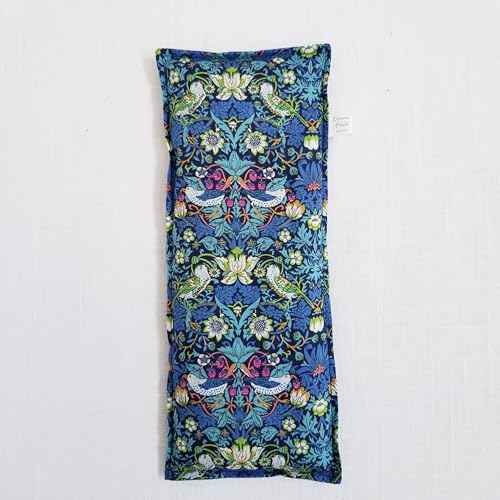 Organic Lavender Eye Pillow - Yoga Meditation, Stress Relief, Small Microwavable Heat Therapy Pack, 100% Cotton, Flax Seeds, Lavender Chamomile & Rose Petals, Liberty of London Strawberry Thief