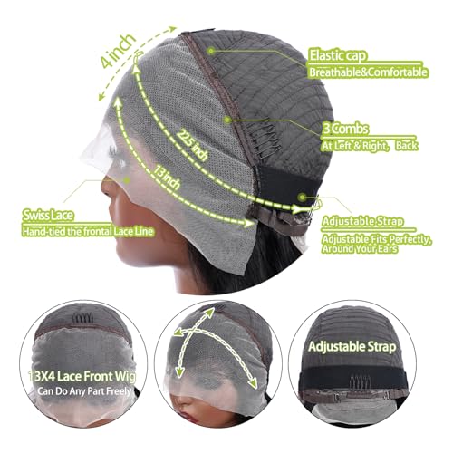 Water Wave 13x4 Hd Lace Front Wigs Human Hair Pre Plucked 200% Density Deep Curly Short Bob Wig Human Hair Deep Wave Lace Frontal Wigs for Black Women Glueless Wig 16INCH Natural Black