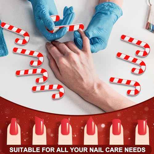 50 Pcs Christmas Nail Files Gifts Bulk for Women Mini Candy Canes Double Sided Nail File Emery Board Set Red and White Nails Boards Buffer for Natural Acrylic Nails Christmas Party Favors