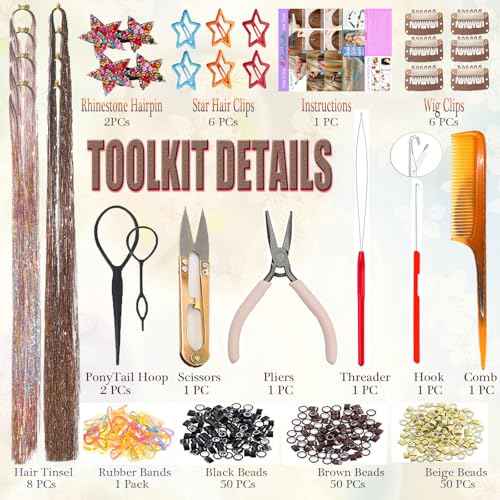 Galaxy Brown Hair Tinsel Kit, Mixed Colors Fairy Hair,Colorful Glitter Tinsel Hair Highlights for Kids Women Girls (Galaxy+Coffee, 48 Inches Pack of 8 PCs)