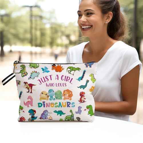 Dinosaur Makeup Bag for Girls,Just A Girl Who Loves Dinosaurs, Cute Dinosaurs Decor Cosmetic Gifts, Dinosaur Lovers Gift zipper Pouch bag6JM240