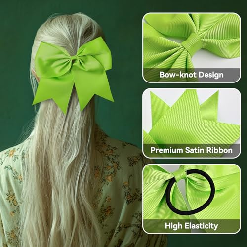 AXEN Large Cheerling Bow, 8 inch Cheer Hair Bows with Ponytail Holder for Teen Girls Sports Cheerleader Hair Accessories, Light Green